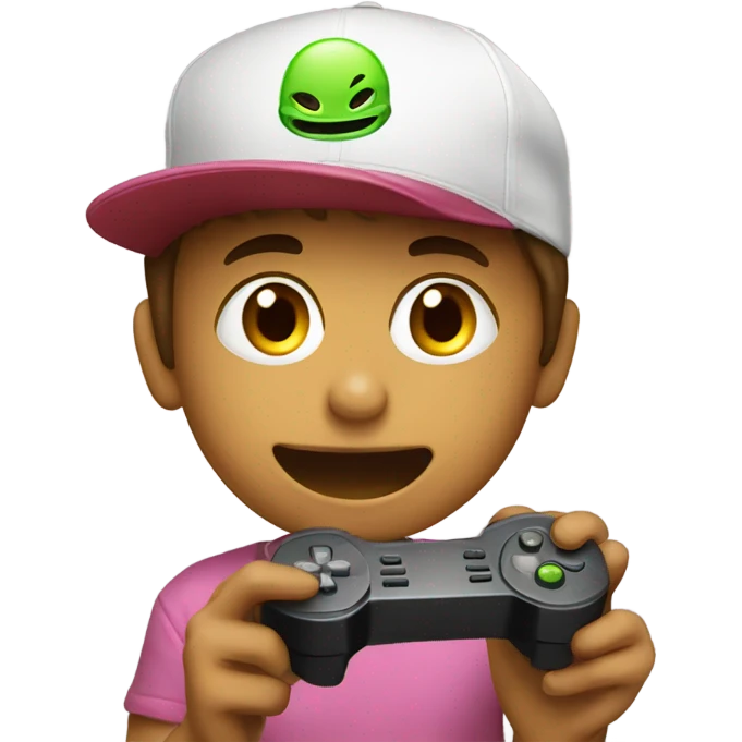 kid playing video games with a cap o emoji