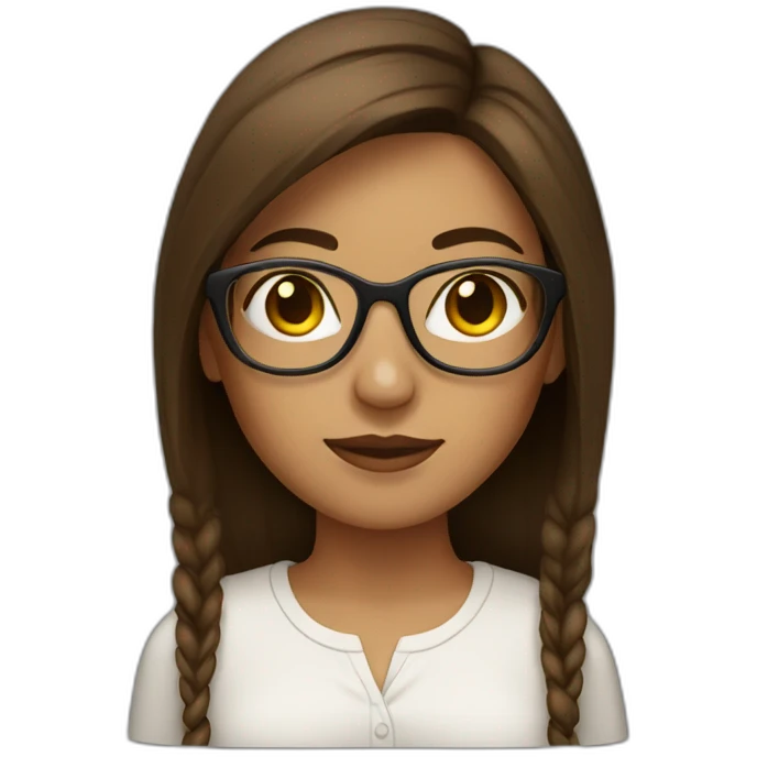 Latin woman with straight brown hair, freckles and gold glasses. emoji