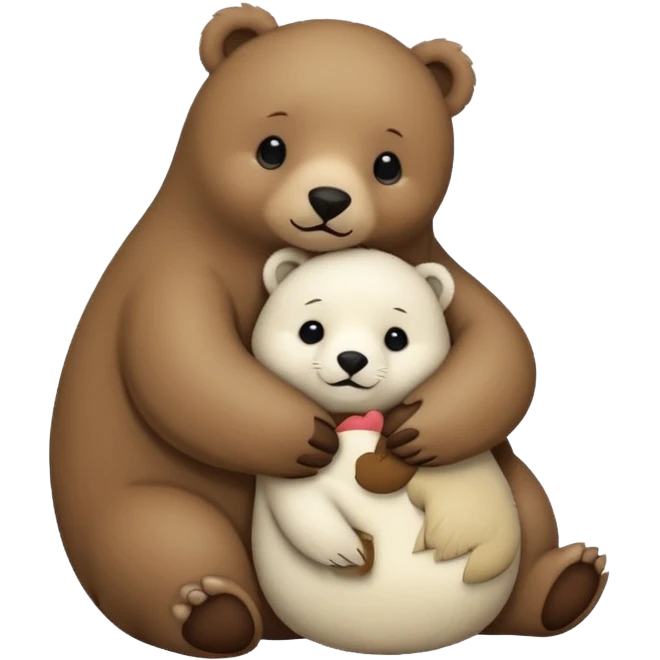 small white seal hugging a big brown bear emoji