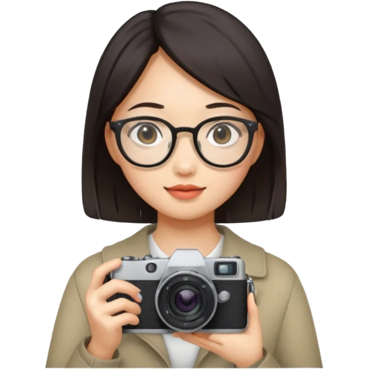 Asian girl in glasses with photocamera  emoji