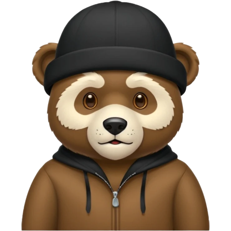 Un animatronico que es un oso con gorro elegante y moño negro emoji