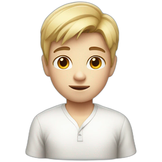 A boy with a short hear has a white skin wearing shirt  emoji