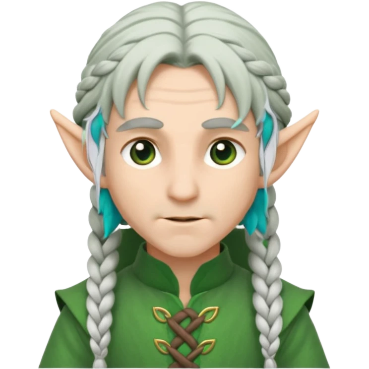 braid silver hair man elf, green cloth emoji