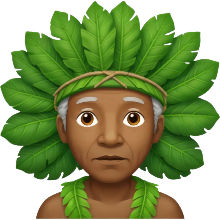 a old black man with jungle wearing a large leaf headgear bye  emoji