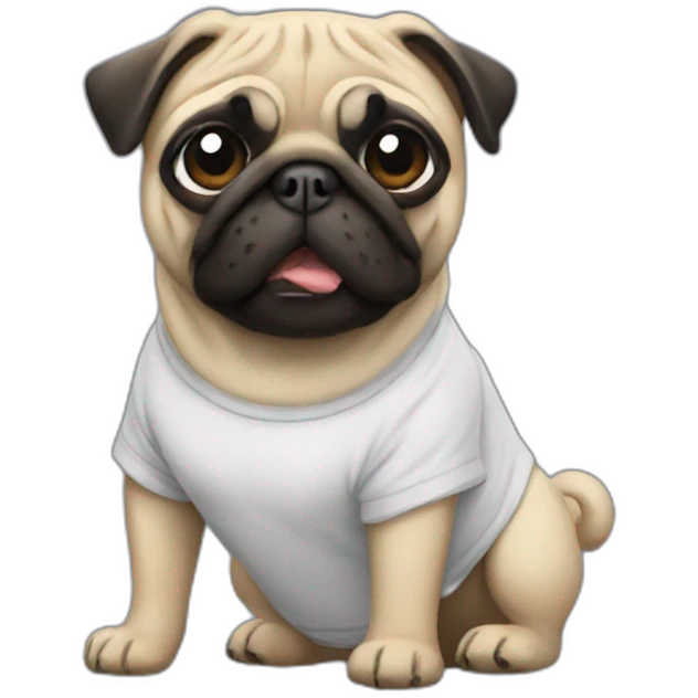 pug wearing a t-shirt emoji