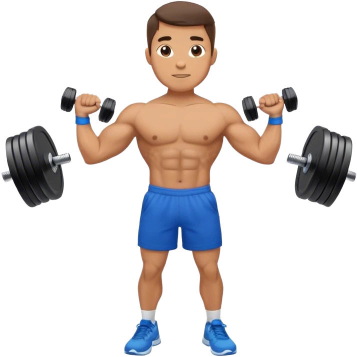 man with blue shorts doing side-lateral raise (T pose) with light dumbbells emoji