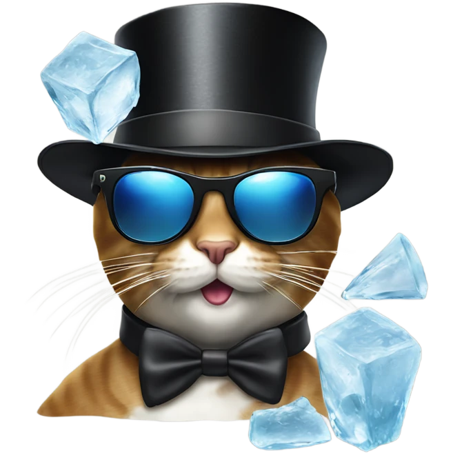 Top hat on a cat eating ice with sunglasses  emoji