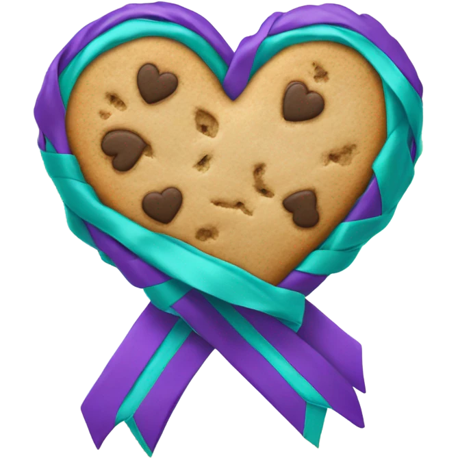 Cookie heart with teal purple awareness ribbon emoji