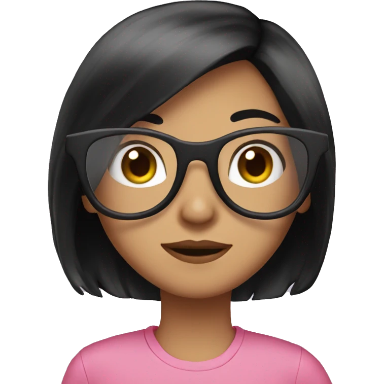 Girl long black hair with glasses pink shirt  emoji