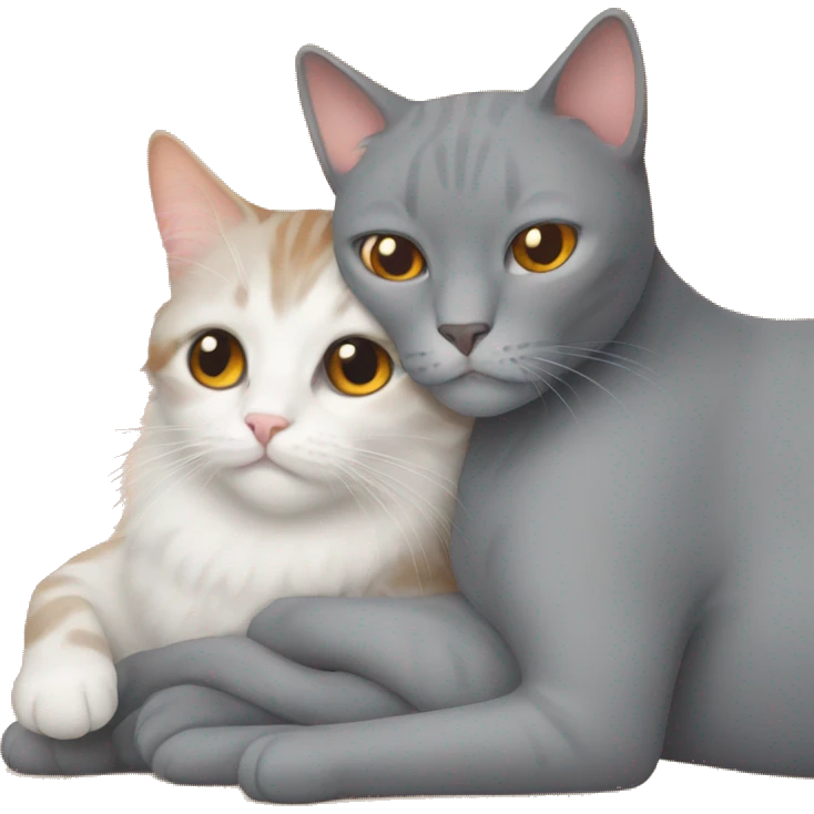 Orange cat and a grey cat cuddling emoji