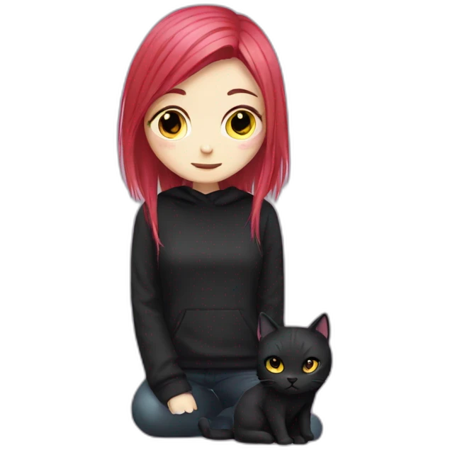 black cat with Emo girl emoji