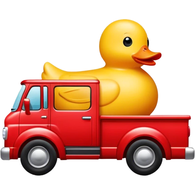 yellow rubber duck inside a red truck emoji