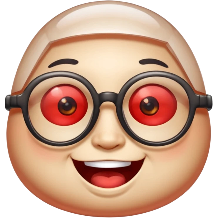 A single chubby crystal gemstone character wearing cute glasses, chunky and irregular with faceted sides, [red], big glossy eyes behind the glasses and a wide happy smile, , high detail, soft lighting, centered on a plain dark background emoji