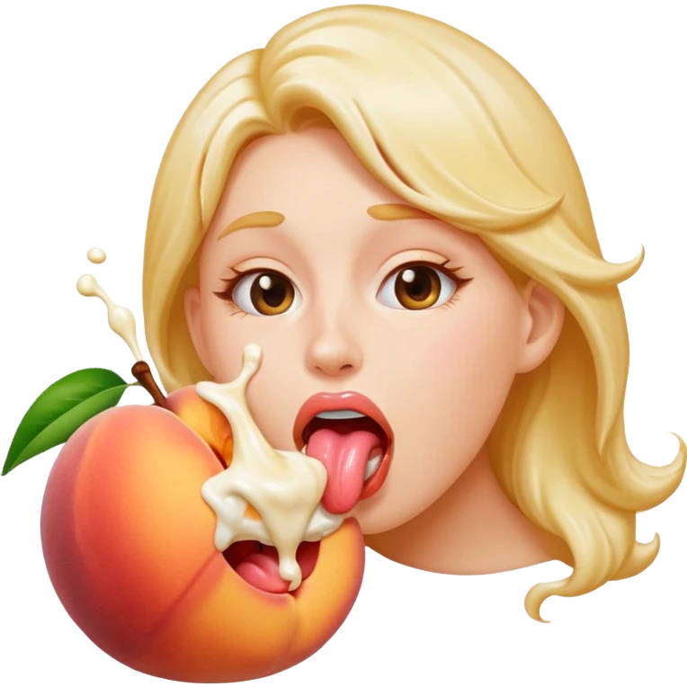 Sexual peach filled with cream spilling out and the tongue emoji licking the cream up emoji