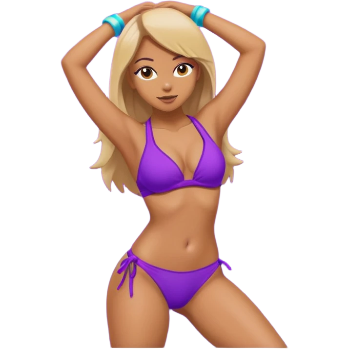 Girl bikini twerking, purple background emoji