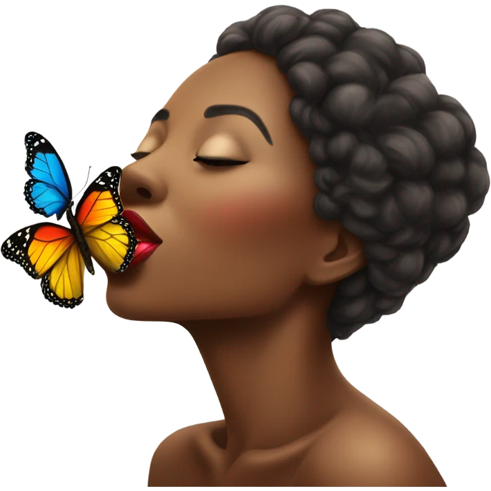 African American woman smooching a beautiful butterfly emoji