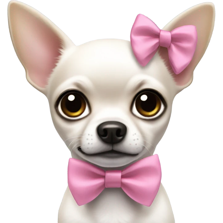 white chihuahua with black ears with pink bow emoji