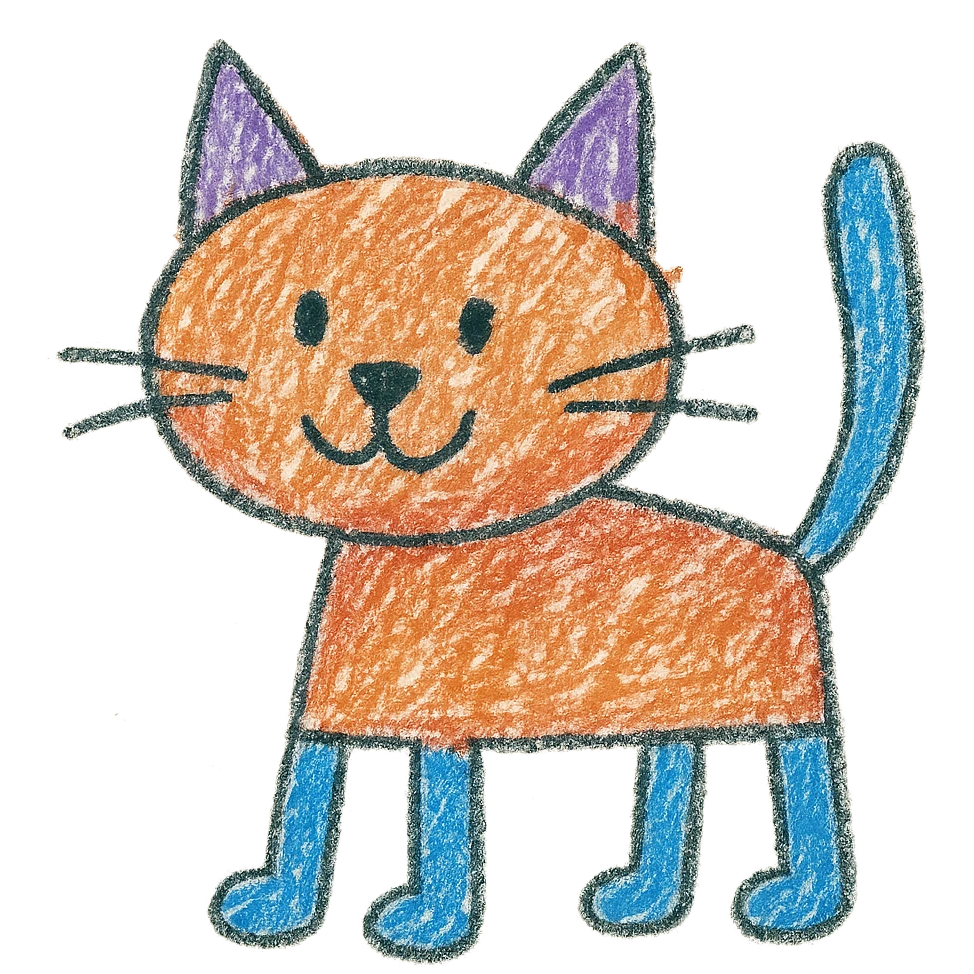 cat drawn like a child doodling, roughly colored with colored pencils emoji
