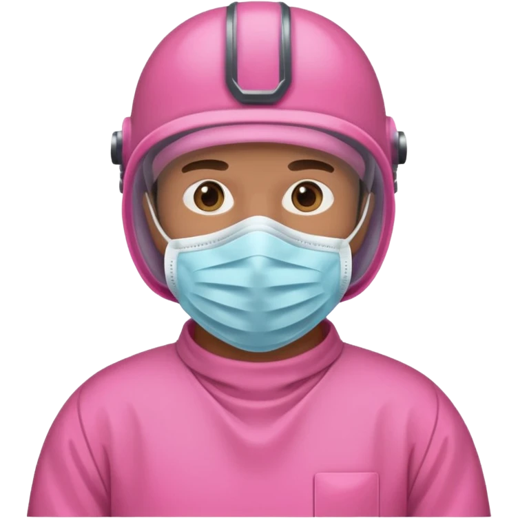 man in  pink protection clothes with full-faced mask emoji
