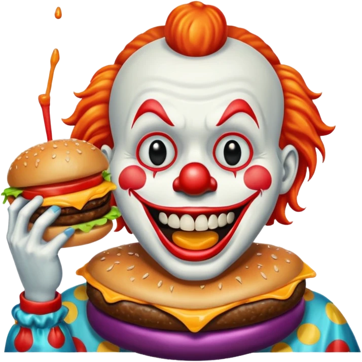 Art the clown from terriffer eating a burger emoji