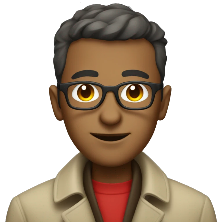 a short haired alchemist man with tinted red glasses in a trench coat emoji