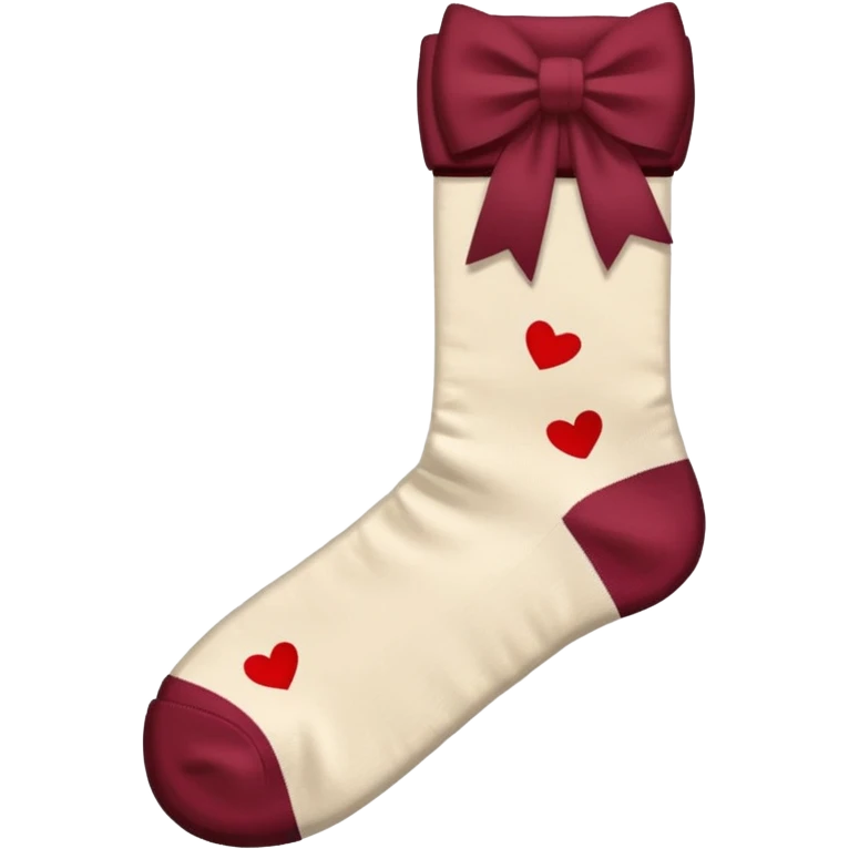 beige socks with a burgundy bow in a double-loop style, emoji style emoji