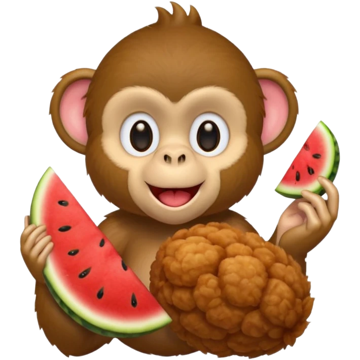 Monkey eating fried chicken and watermelon emoji