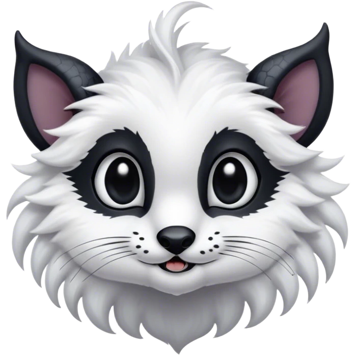 Absol-Umbreon-fantasy creature, nostril holes, black ears, no Scapha, black long scaly tail, big eyes, black eyes, white fur, black claws, cute, adorable emoji