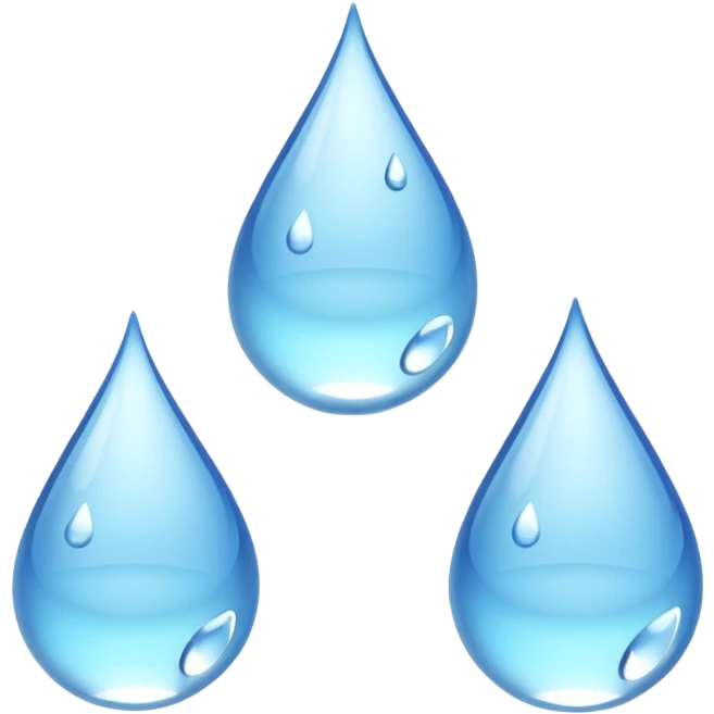5 water droplets ; three stacked vertically; two droplets on the side emoji