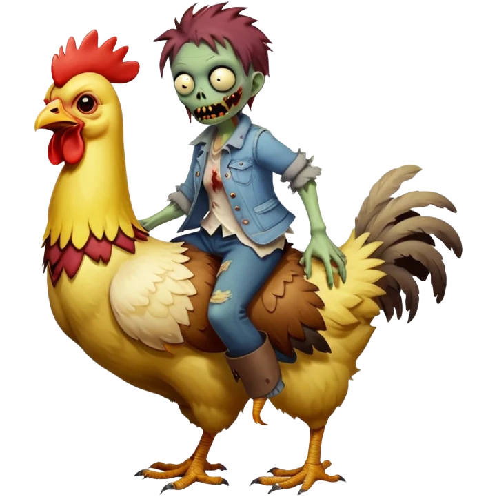 Zombie ridding on a cute chicken  emoji