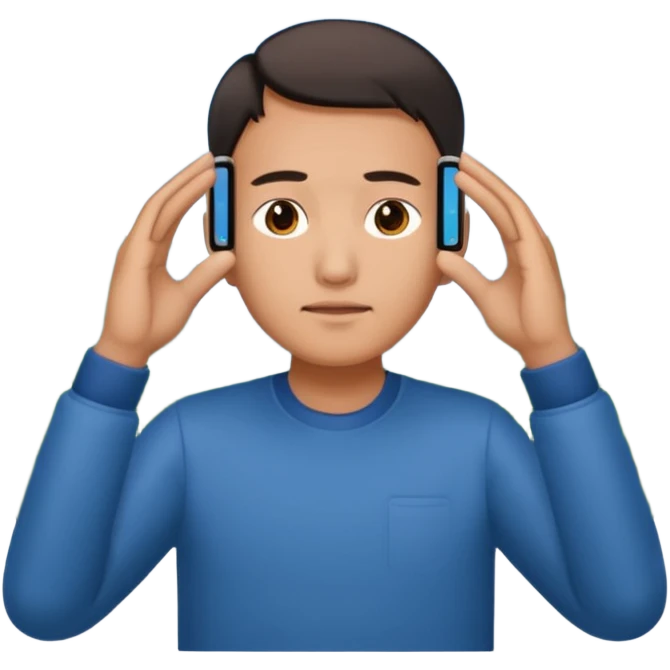 a chinese holding an smartphone with both hands in landscape mode(horizontally) on top of his forehead emoji