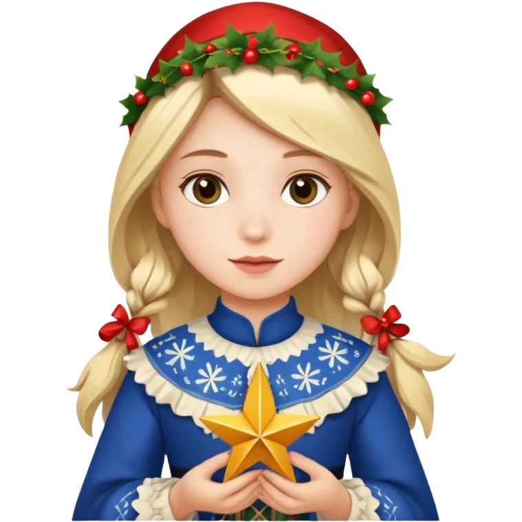 Девочка на празднике в народном костюме и калядной звездой emoji