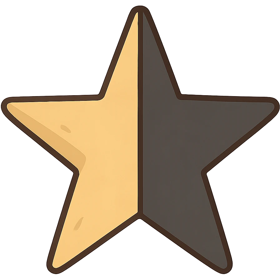 half golden and half black star, split vertically emoji