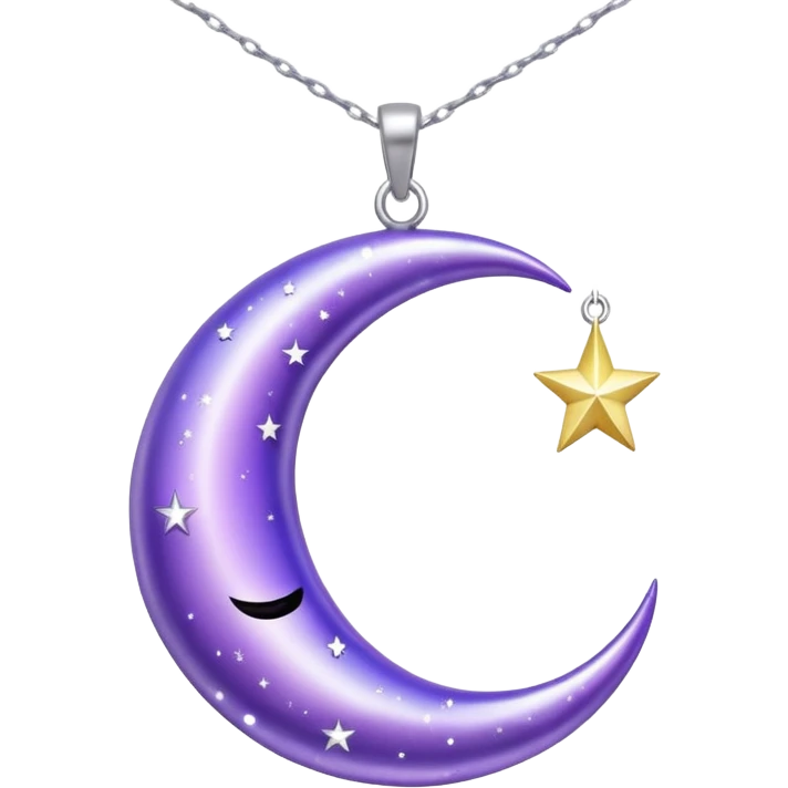 Aesthetic shiny sparkly violet crescent hanging from silver chain emoji