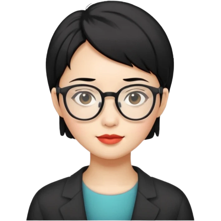 Chinese woman with very short black hair and glasses emoji
