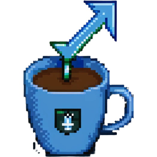 a cup of coffee with a rising stock market arrow emoji