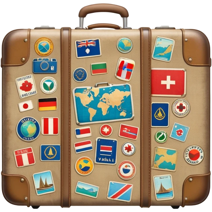 Suitcase with travel stickers from different countries emoji