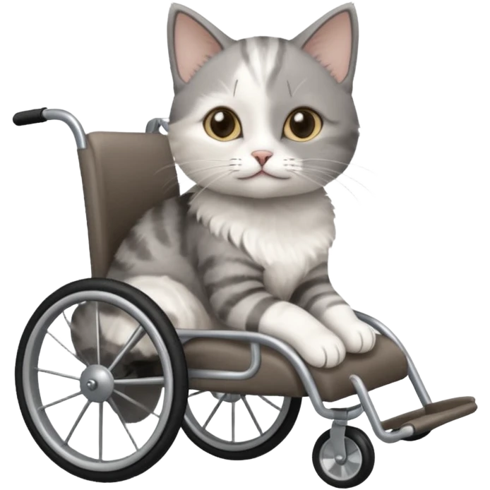 disabled grey and white small cat in a cat wheelchair emoji