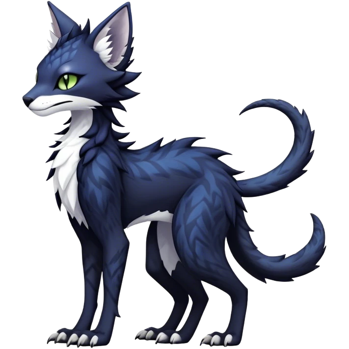 Kawaii dark edgy fantasy feline-vernid-sergal-fursona animal creature with a tufted tail full body with intricate markings  emoji