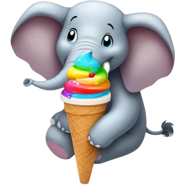 Elephant eating ice cream on the beach emoji