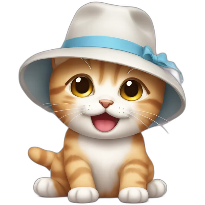 cute kitten in a hat smiling and crying emoji