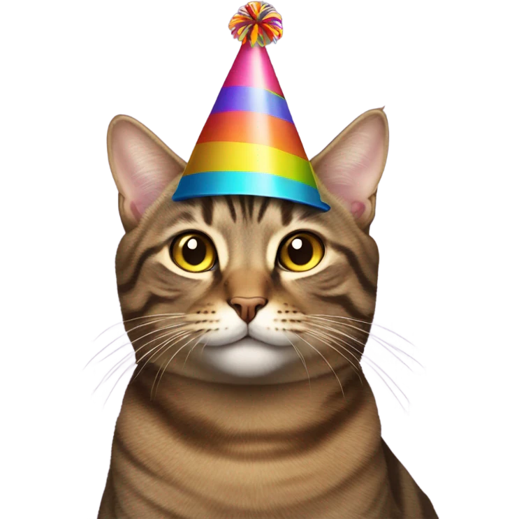 Brown tabby cat with party hat emoji