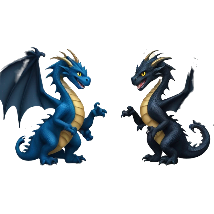 Big black Dragon with smaller Dark Blue Dragon with Little Golden Dragon  emoji
