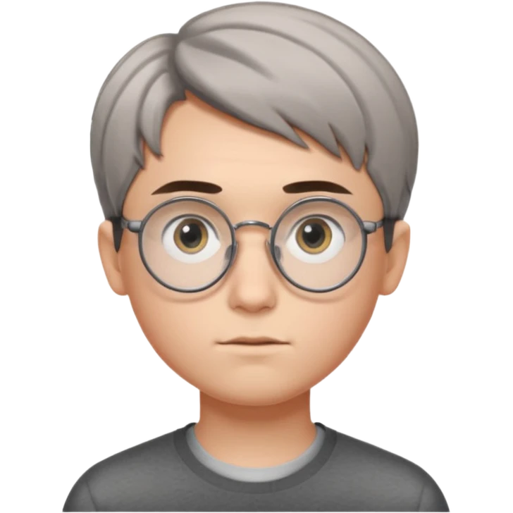 GREY HAUR teen boy with medium short middle parted hair, GREY eyes, round Glasses looking judging to the Side emoji