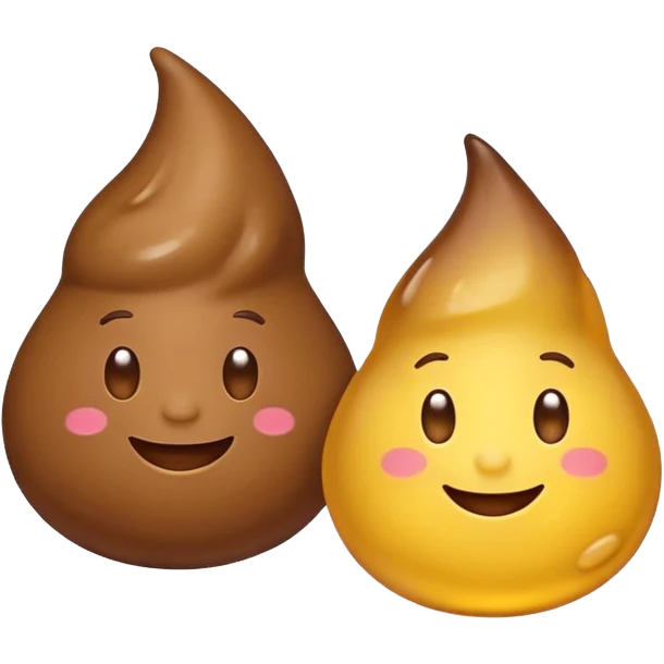 happy poop character and cheerful pee drop character side by side emoji