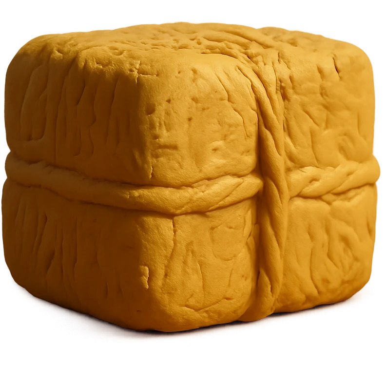 single hay bale close-up, soft lighting, textured surface, claymation style emoji