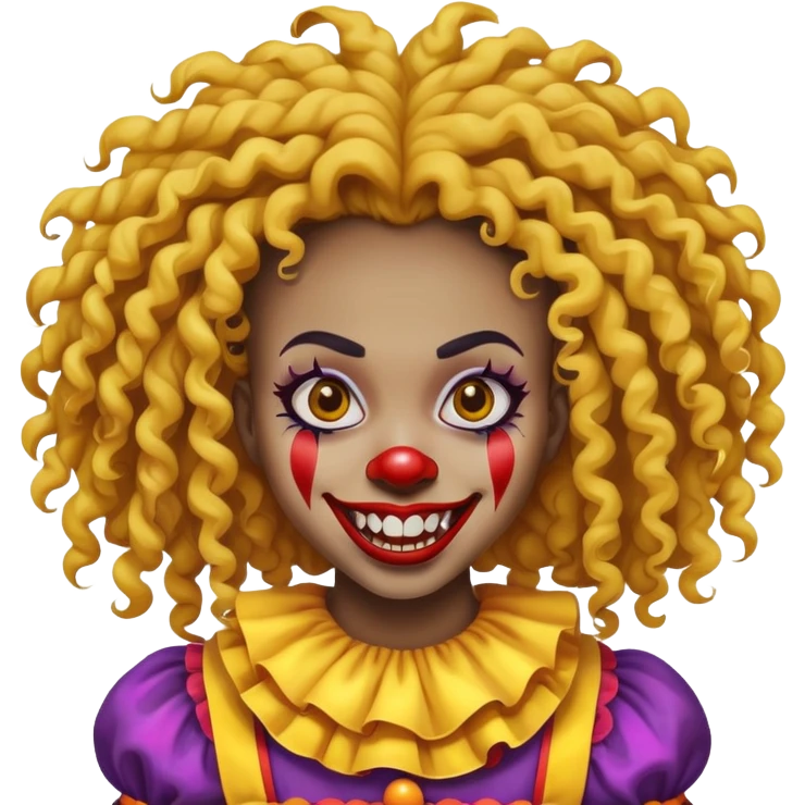 black girl curly long hair with clown scary face yellow teeth emoji