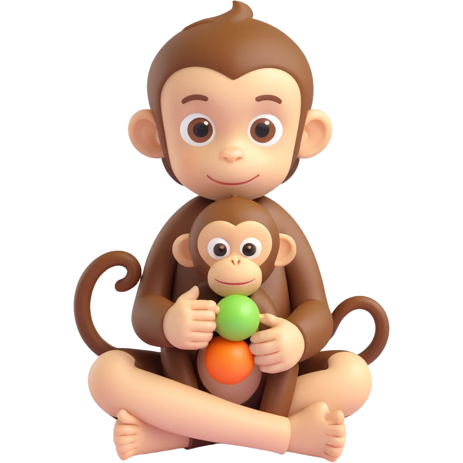 a boy with monkey traits, sitting quietly, focusing on a fidget toy, calm and thoughtful expression emoji