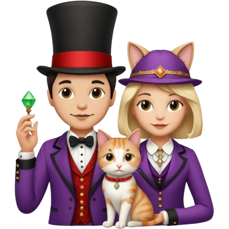 magician couple and their pet cat emoji