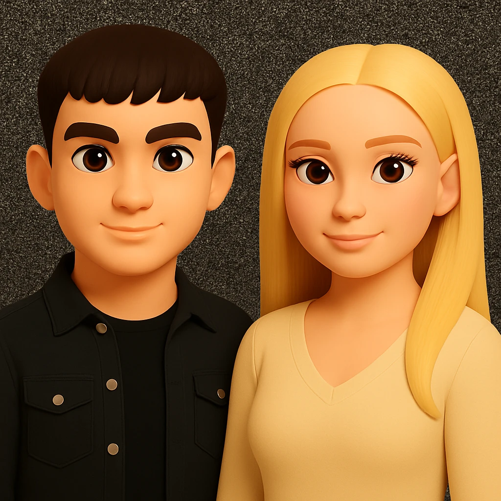 Slightly spread the people apart to create more space between them while maintaining the cartoonish 3D style and the same skin color as in the reference image. emoji